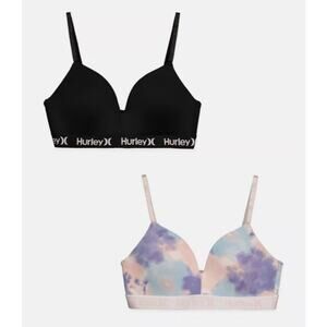 Hurley 38C Bra 2 Piece Wireless Lightly Padded Comfort Pink and Black Women's